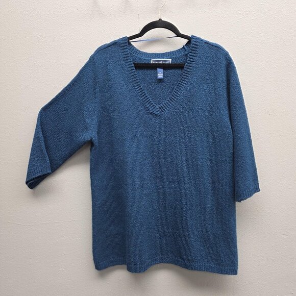Karen Scott Sweater Womens XL Blue V Neck 3/4 Sleeve Textured Knit Pullover - Picture 1 of 9